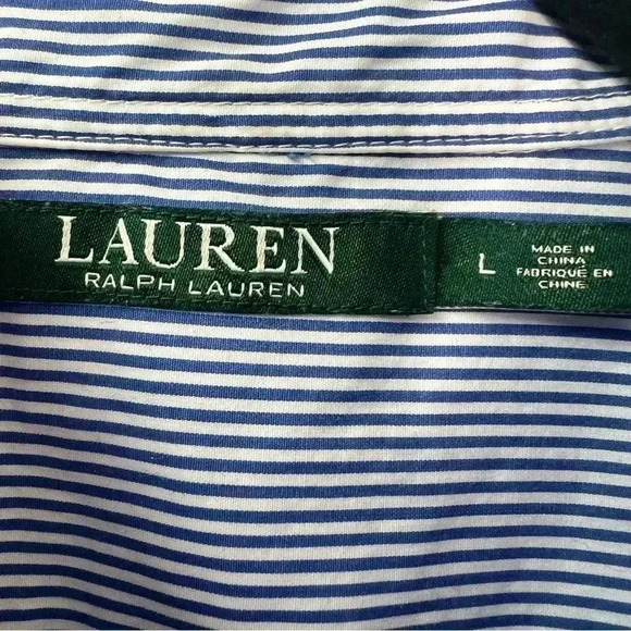 Lauren Ralph Lauren Women Embellished Button Up Striped Shirt Sz L - Picture 6 of 9